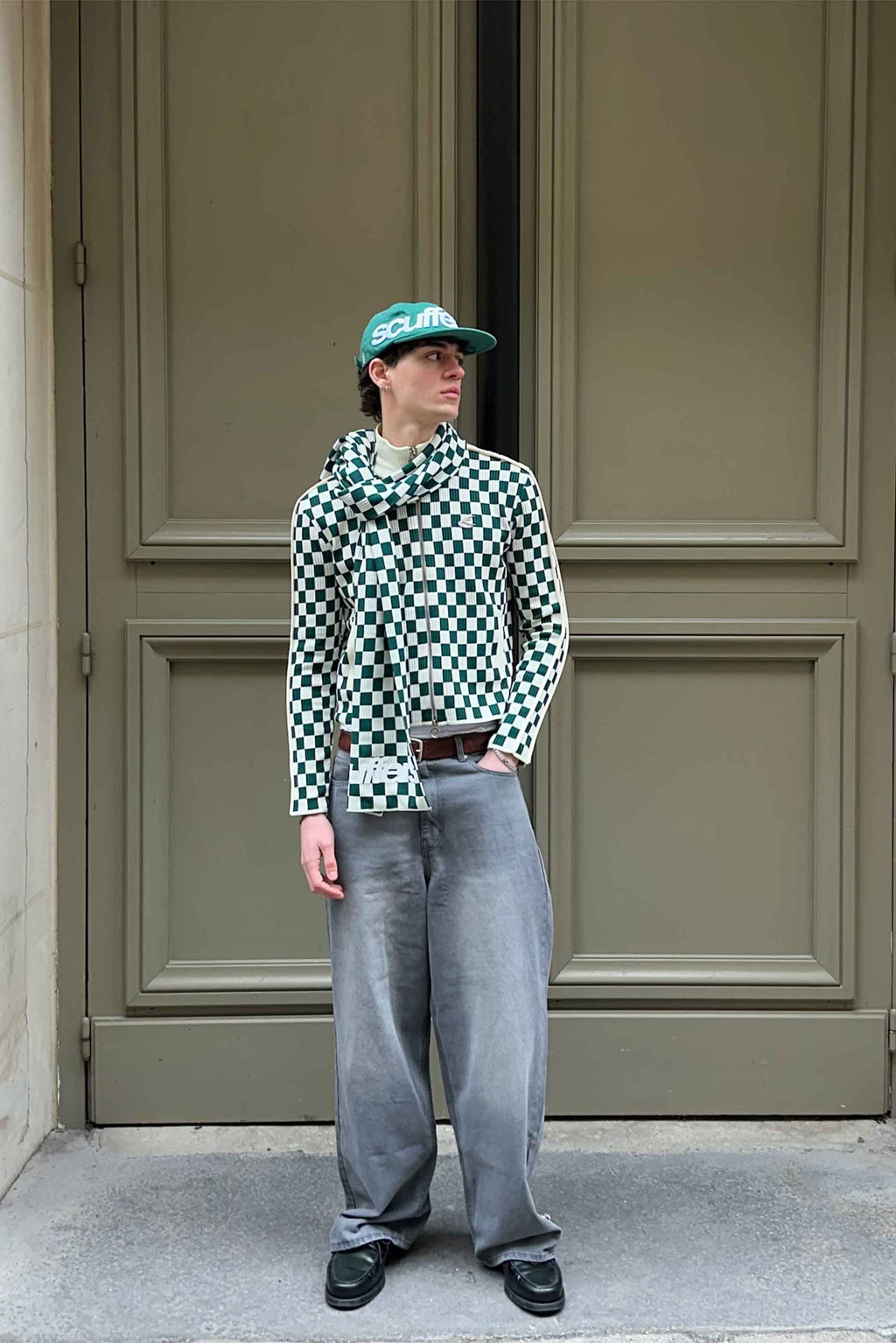 Zipped Knit Scuffers Monaco Checkered Zipper Verdes | 25639HBLN