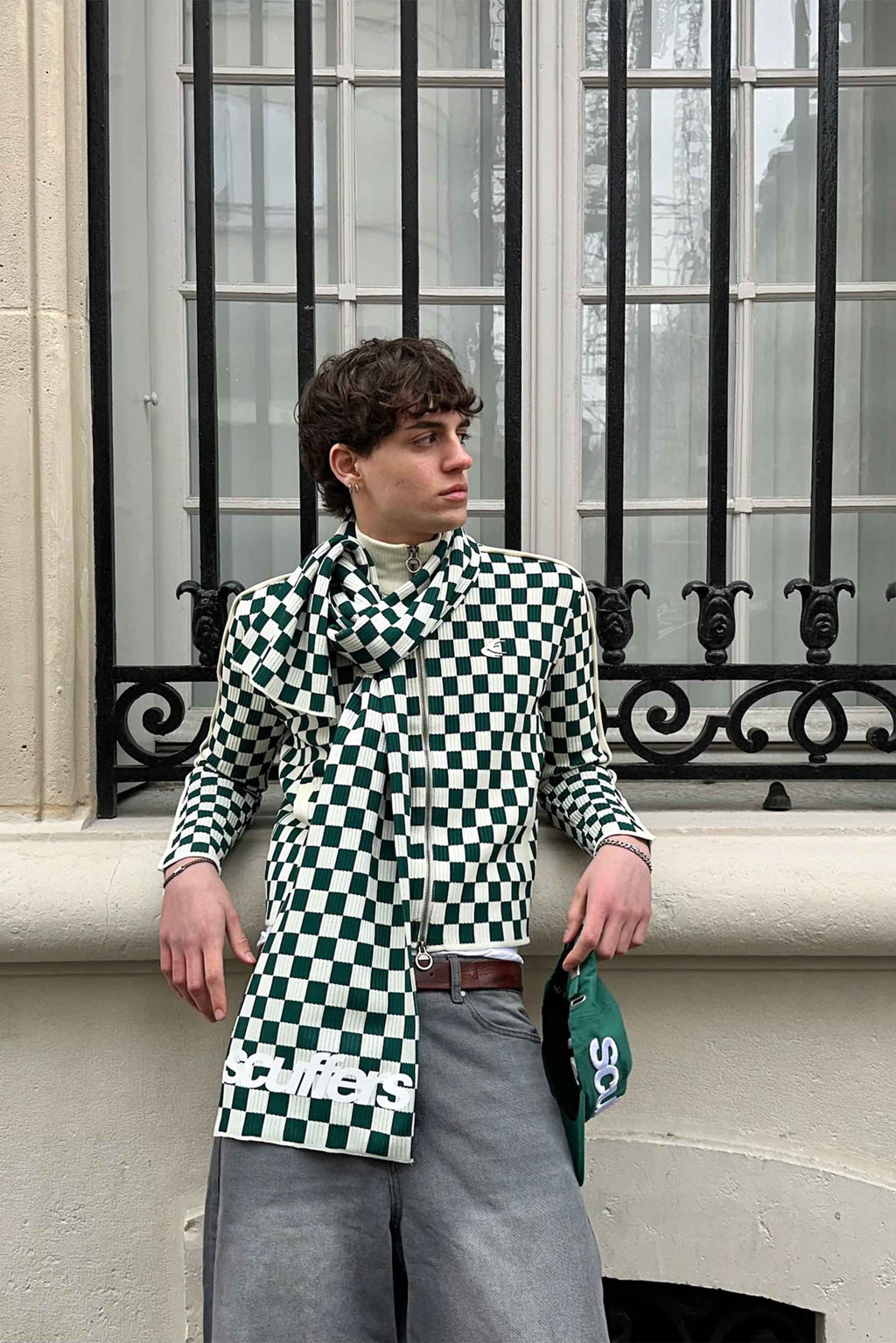 Zipped Knit Scuffers Monaco Checkered Zipper Verdes | 25639HBLN