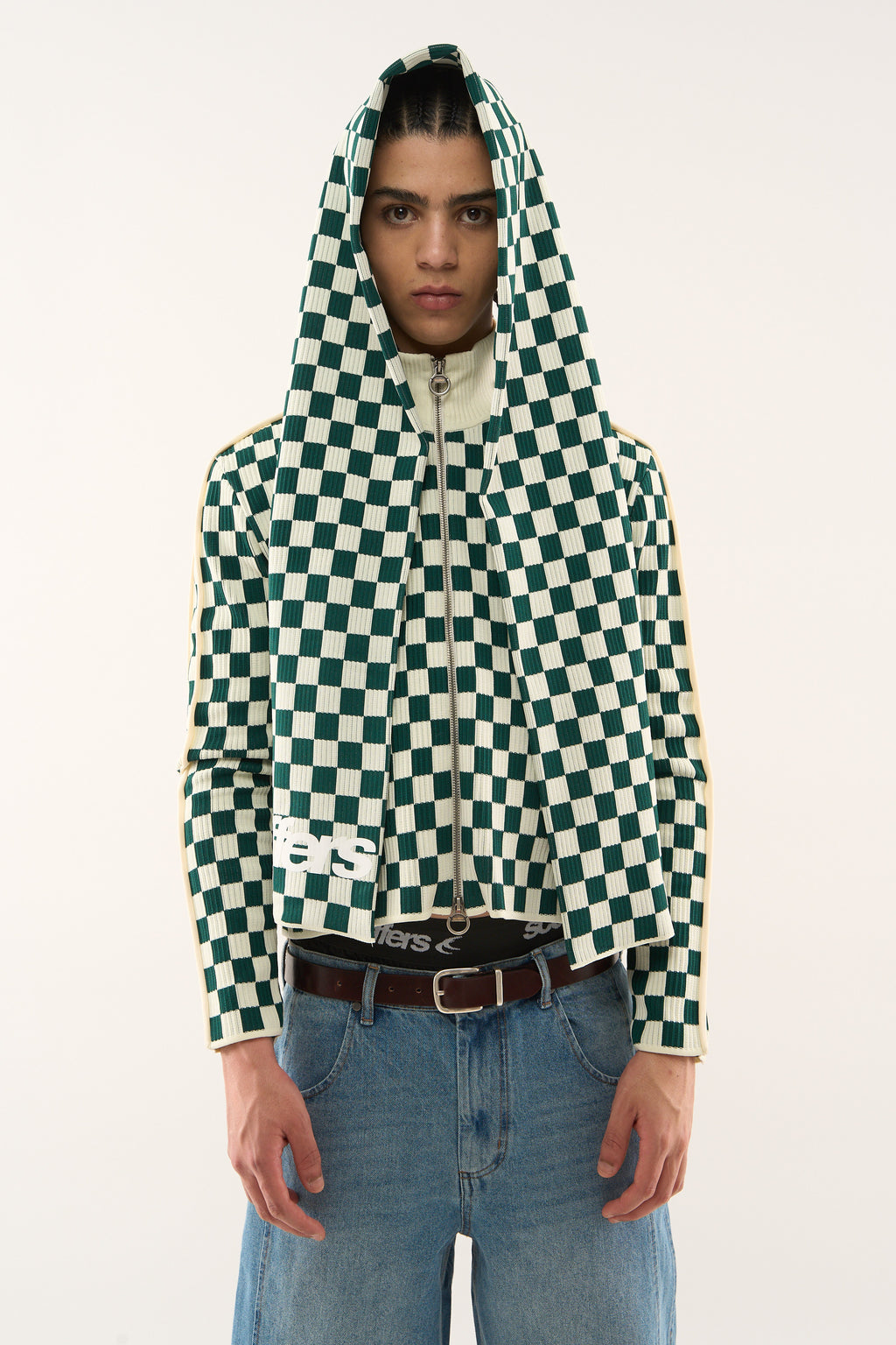 Zipped Knit Scuffers Monaco Checkered Zipper Verdes | 25639HBLN